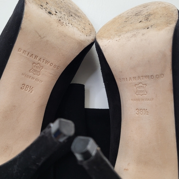 Brian Atwood booties black suede stiletto heel fold over almond toe size 38.5 - Picture 12 of 12